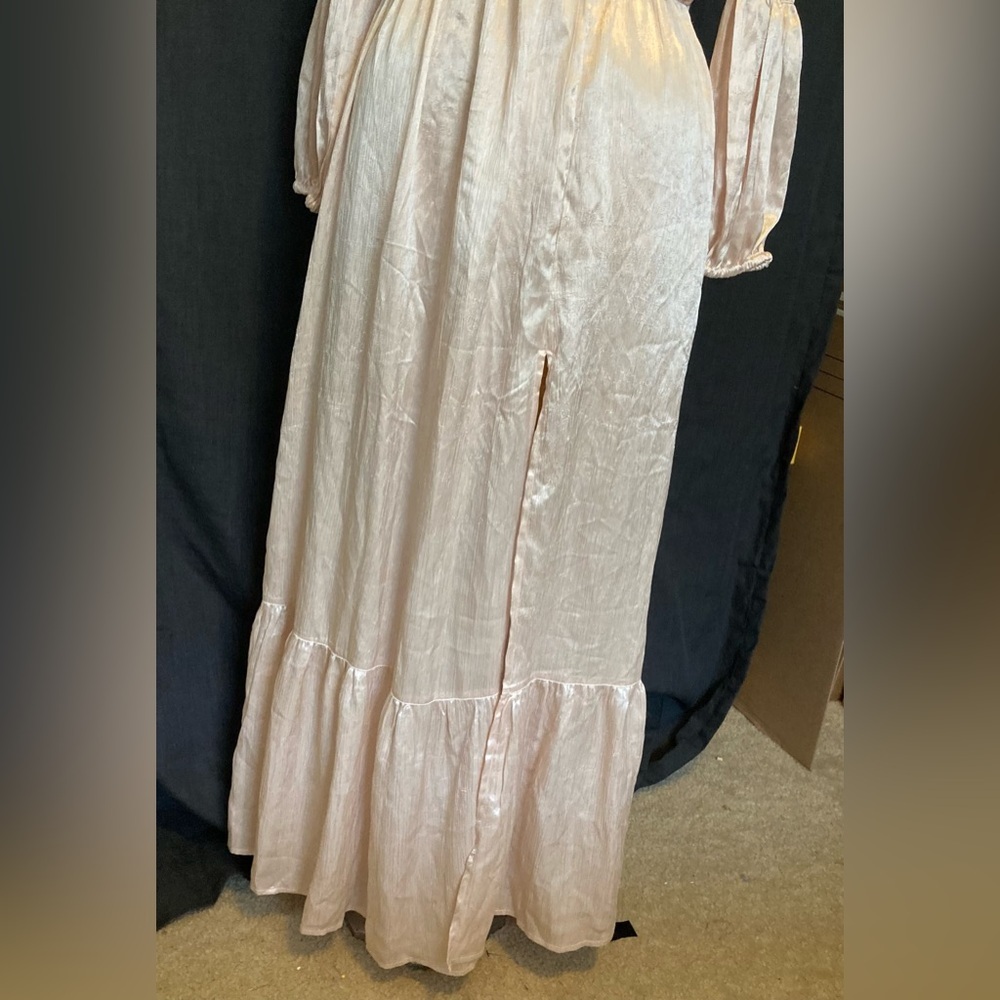 Rahi Leila Luster Long Sleeve Maxi Dress in Blush | Crossover Front | Open Back - Picture 11 of 12